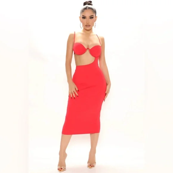 Fashion Nova | Dresses | New Red Fashion Nova Midi Dress | Poshmark